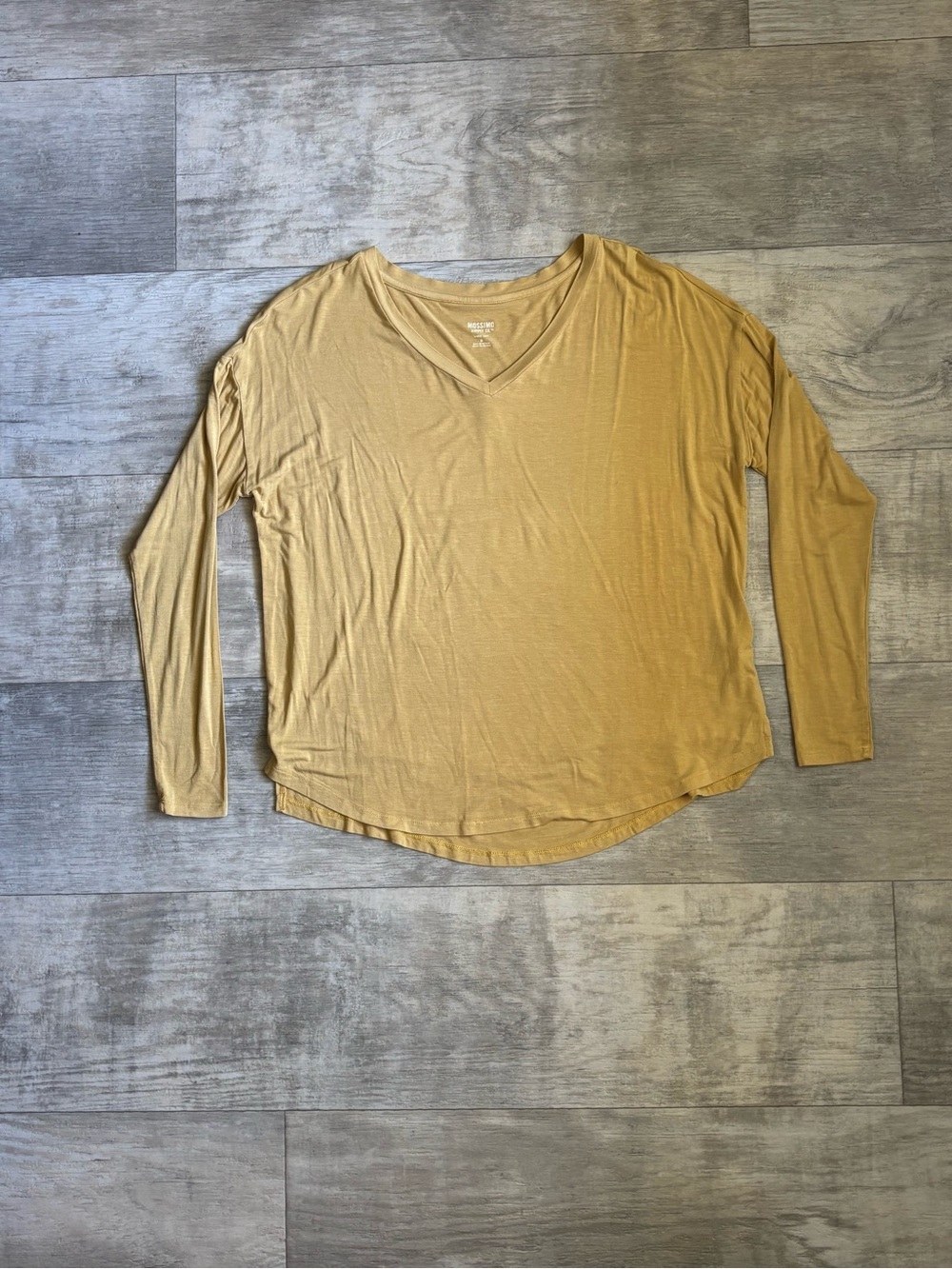 Women's V-Neck Long Sleeve Top in Mustard Yellow-045